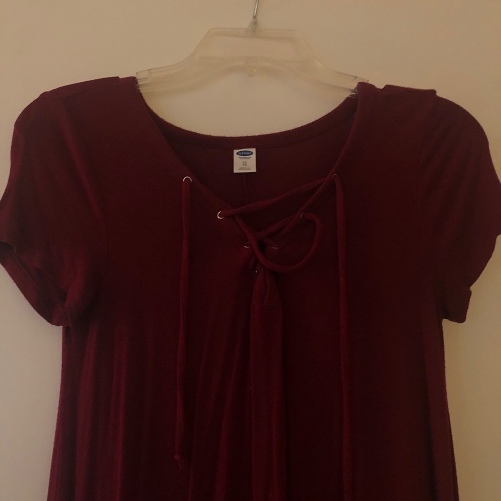 maroon cross necked dress with adjustable strings